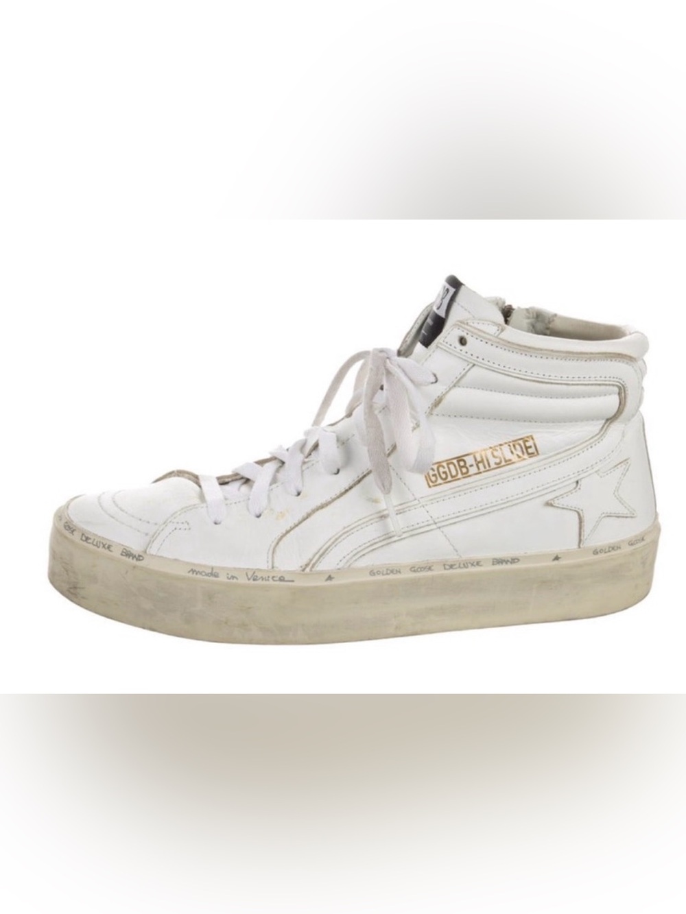 RARE ⭐️ Golden Goose Leather White Hi-Top Distressed Size 9 Hi- Slides - Picture 2 of 8